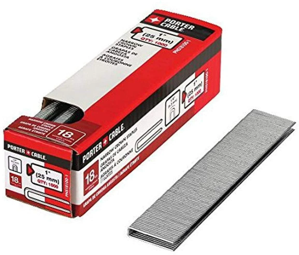 Porter-Cable Narrow Crown Staples, 1-Inch, 18 GA, 1000-Pack (PNS18100-1) 1 Porter-Cable Narrow Crown Staples, 1-Inch, 18 GA, 1000-Pack (PNS18100-1)
