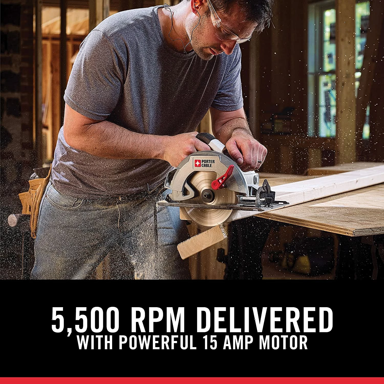 Porter-Cable 7-1/4-Inch Circular Saw, Heavy Duty Steel Shoe, 15-Amp (PCE300) 4 Porter-Cable 7-1/4-Inch Circular Saw, Heavy Duty Steel Shoe, 15-Amp (PCE300) - Image 4