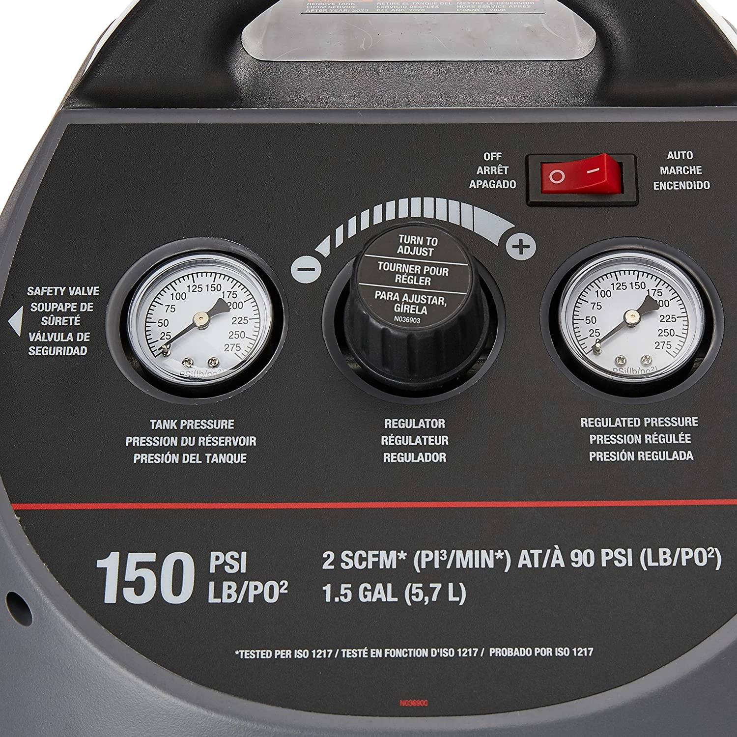 Porter-Cable Air Compressor Kit, 1.5 Gallon, Oil-Free, Fully Shrouded, Hand Carry, 25-Feet Hose (CMB15) 3 Porter-Cable Air Compressor Kit, 1.5 Gallon, Oil-Free, Fully Shrouded, Hand Carry, 25-Feet Hose (CMB15) - Image 3