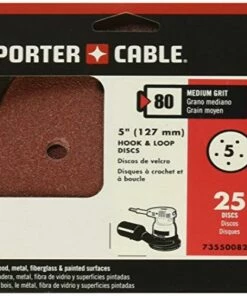 PORTER-CABLE 735500825 5-Inch 80 Grit Five-Hole Hook & Loop Sanding Discs (25-Pack)